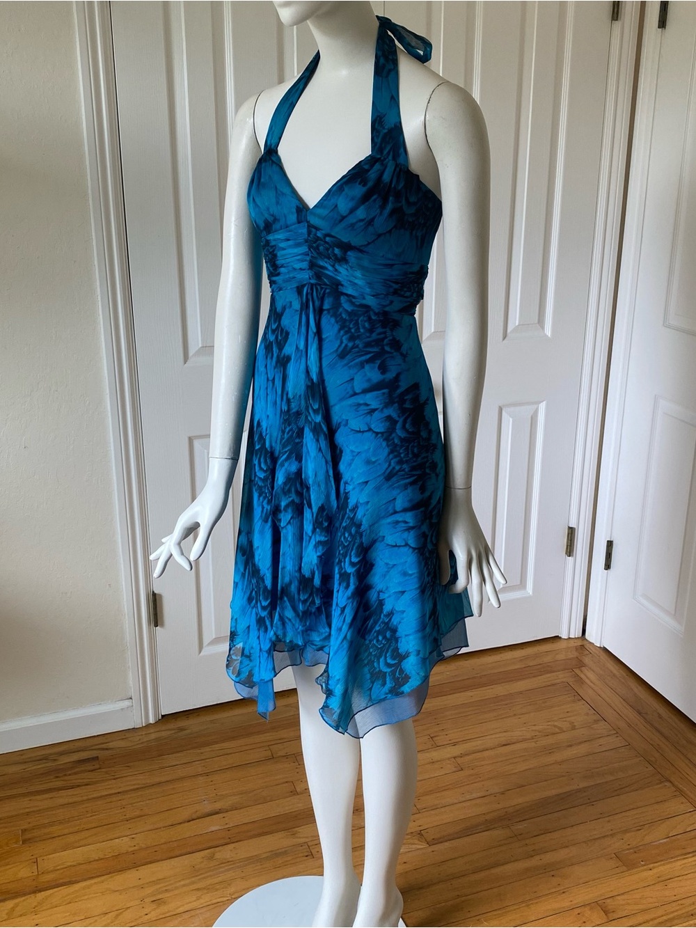 Vintage Laundry by Shelli Segal 100% Silk Blue & Black Watercolor Halter Dress 4 - Picture 7 of 14